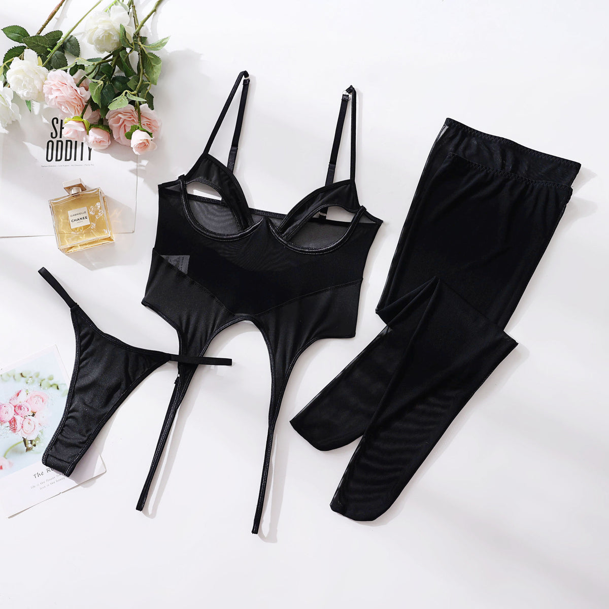 Emira Noir Mesh Lingerie Set